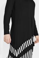 Tesettür giyim SİYAH ÇİZGİLİ ASİMETRİK KESİM PANTOLONLU TAKIM  7416 