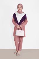 Tesettür giyim PEMBE ÜÇ RENKLİ FIRFIR DETAYLI İKİLİ PANTOLONLU TAKIM 7716