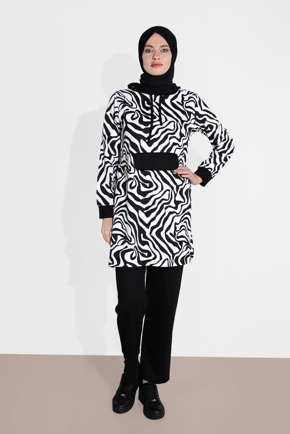 Tesettür giyim KREM İKİLİ PANTOLONLU TAKIM T 8126