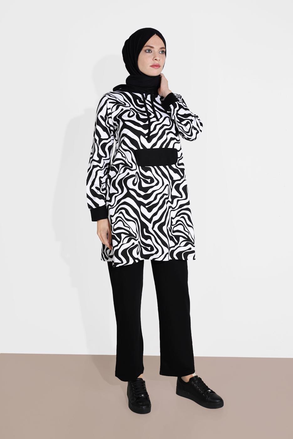 Tesettür giyim KREM İKİLİ PANTOLONLU TAKIM T 8126