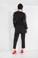 Tesettür giyim SİYAH KOLLARI TÜLLÜ PANTOLONLU TAKIM 8306