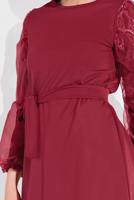 Tesettür giyim BORDO KOLLARI TÜLLÜ PANTOLONLU TAKIM 8306