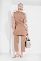 Tesettür giyim KAHVE KOLLARI TÜLLÜ PANTOLONLU TAKIM 8306