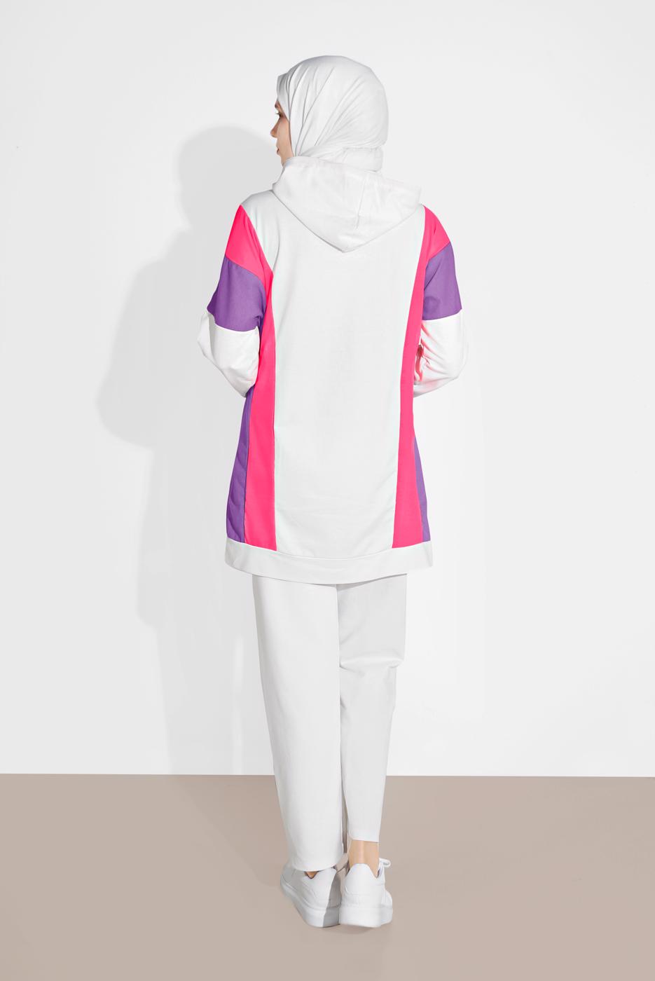Tesettür giyim KREM İKİ RENK KAPÜŞONLU EŞOFMAN TAKIM 8606