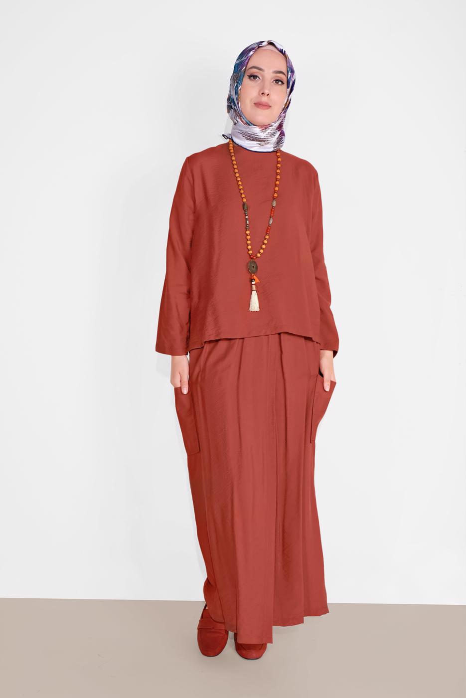 Hijab clothing BROWN ELASTIC-WAIST TRACKSUIT 9104 
