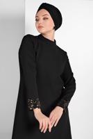 Tesettür giyim SİYAH PUL PAYET DETAYLI İKİLİ PANTOLONLU TAKIM 9255