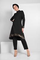 Tesettür giyim SİYAH PUL PAYET DETAYLI İKİLİ PANTOLONLU TAKIM 9255