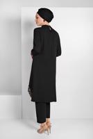 Tesettür giyim SİYAH PUL PAYET DETAYLI İKİLİ PANTOLONLU TAKIM 9255