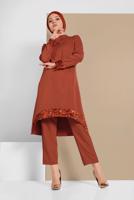 Tesettür giyim KAHVE PUL PAYET DETAYLI İKİLİ PANTOLONLU TAKIM 9255