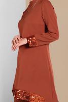 Tesettür giyim KAHVE PUL PAYET DETAYLI İKİLİ PANTOLONLU TAKIM 9255