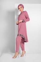 Tesettür giyim PUDRA PUL PAYET DETAYLI İKİLİ PANTOLONLU TAKIM 9255
