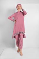 Tesettür giyim PUDRA PUL PAYET DETAYLI İKİLİ PANTOLONLU TAKIM 9255