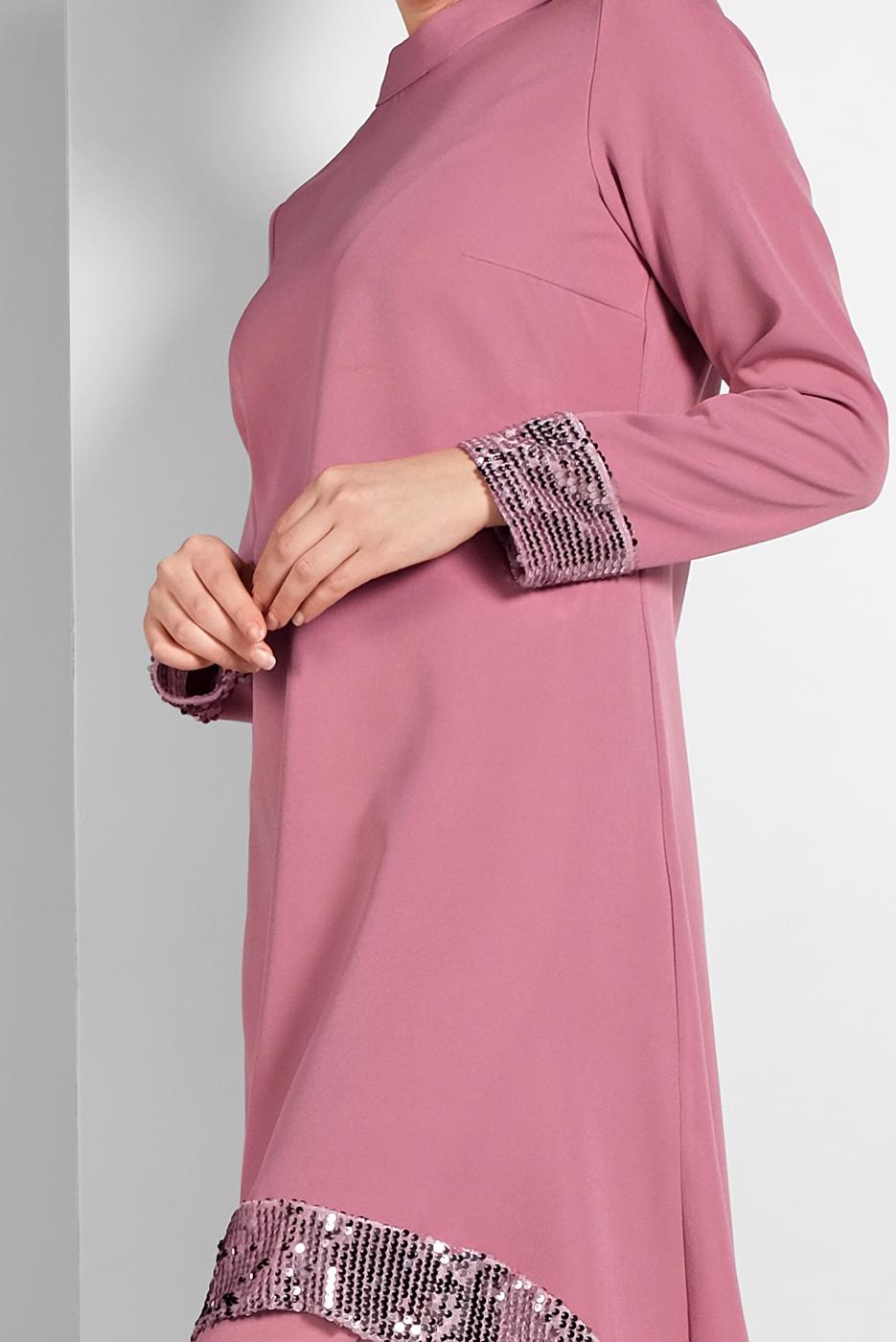 Tesettür giyim PUDRA PUL PAYET DETAYLI İKİLİ PANTOLONLU TAKIM 9255