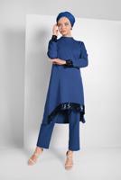 Tesettür giyim LACİVERT PUL PAYET DETAYLI İKİLİ PANTOLONLU TAKIM 9255