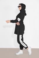 Tesettür giyim SİYAH ŞERİT DETAYLI İKİLİ PANTOLONLU TAKIM 9306