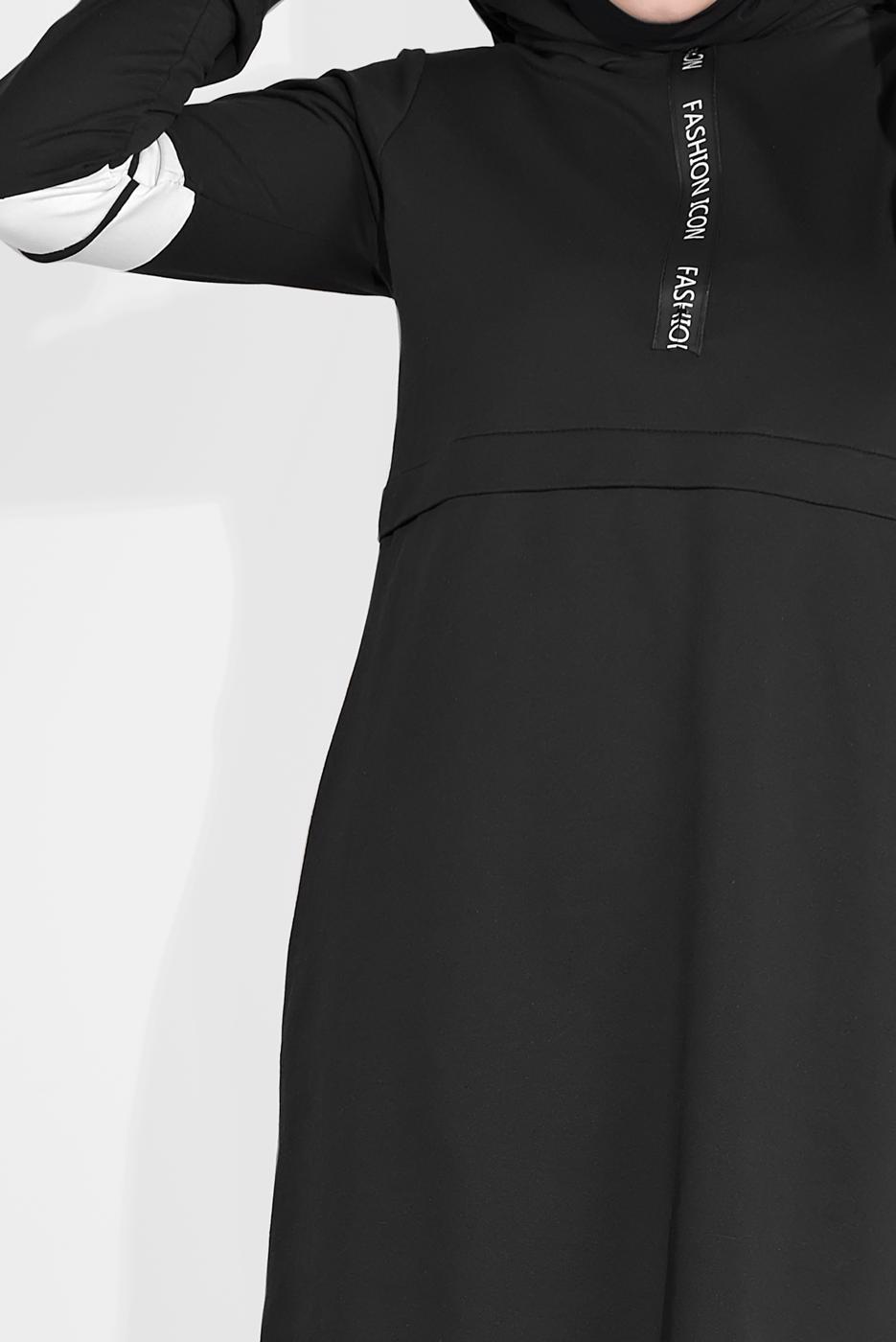 Tesettür giyim SİYAH ŞERİT DETAYLI İKİLİ PANTOLONLU TAKIM 9306