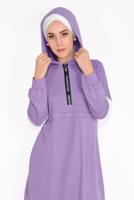 Tesettür giyim MOR ŞERİT DETAYLI İKİLİ PANTOLONLU TAKIM 9306