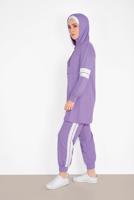 Tesettür giyim MOR ŞERİT DETAYLI İKİLİ PANTOLONLU TAKIM 9306