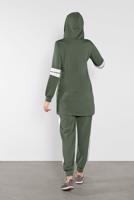 Tesettür giyim HAKİ ŞERİT DETAYLI İKİLİ PANTOLONLU TAKIM 9306