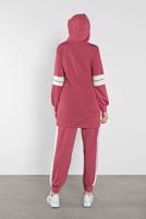 Tesettür giyim PEMBE ŞERİT DETAYLI İKİLİ PANTOLONLU TAKIM 9306