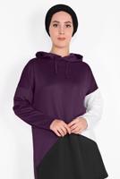 Tesettür giyim MOR KAPÜŞONLU BÜZGÜLÜ SPOR PANTOLONLU TAKIM  9416 