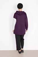 Tesettür giyim MOR KAPÜŞONLU BÜZGÜLÜ SPOR PANTOLONLU TAKIM  9416 