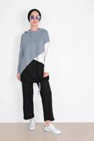 Tesettür giyim GRİ KAPÜŞONLU BÜZGÜLÜ SPOR PANTOLONLU TAKIM  9416 