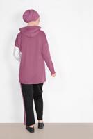 Tesettür giyim PEMBE KAPÜŞONLU BÜZGÜLÜ SPOR PANTOLONLU TAKIM  9416 