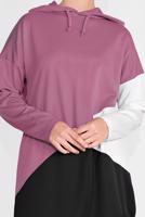 Tesettür giyim PEMBE KAPÜŞONLU BÜZGÜLÜ SPOR PANTOLONLU TAKIM  9416 