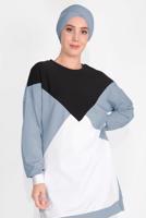 Tesettür giyim GRİ ASİMETRİK DESENLİ SPOR PANTOLONLU TAKIM 9606 