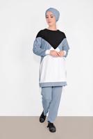 Tesettür giyim GRİ ASİMETRİK DESENLİ SPOR PANTOLONLU TAKIM 9606 