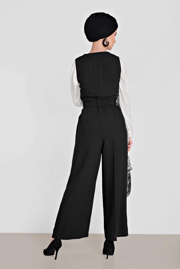 Vêtements hijab NOIR COMBINAISON À DEUX RANGES DE BOUTONS  4479 - TRENDTESETTÜR