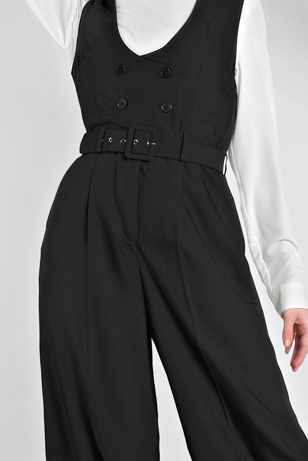 Vêtements hijab NOIR COMBINAISON À DEUX RANGES DE BOUTONS  4479 - TRENDTESETTÜR