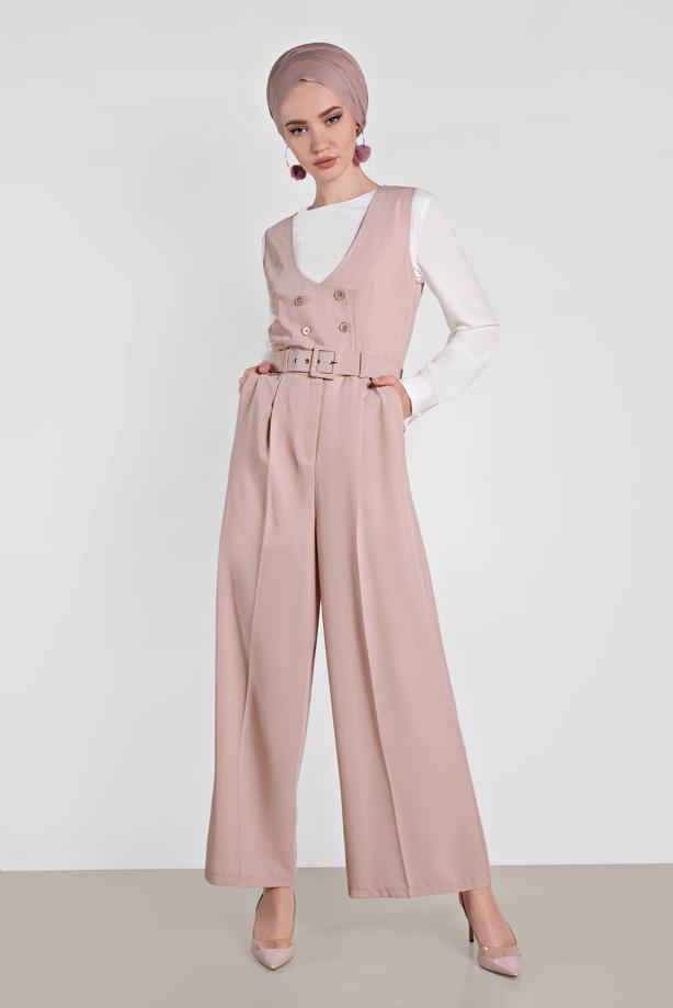 Vêtements hijab POUDRE COMBINAISON À DEUX RANGES DE BOUTONS  4479 - TRENDTESETTÜR