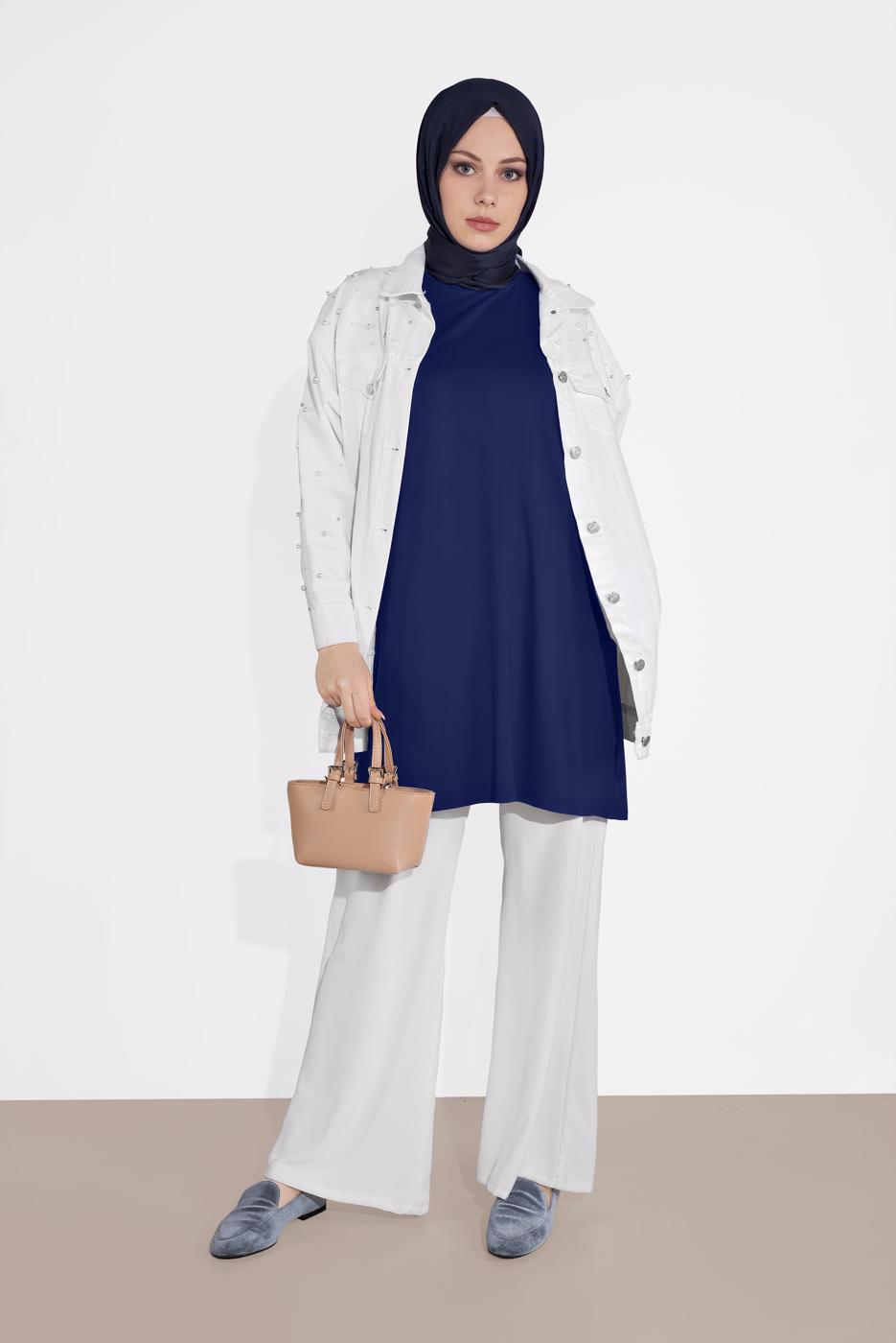 Tesettür giyim LACİVERT BASİC KOLSUZ TUNİK 40826 