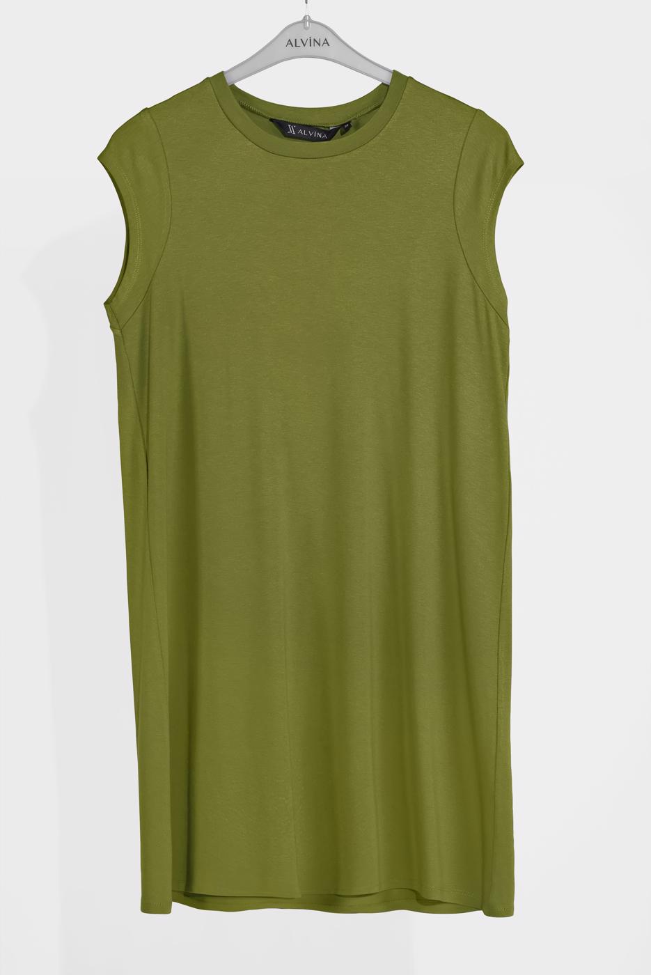 Tesettür giyim YEŞİL BASİC KOLSUZ TUNİK 40826 