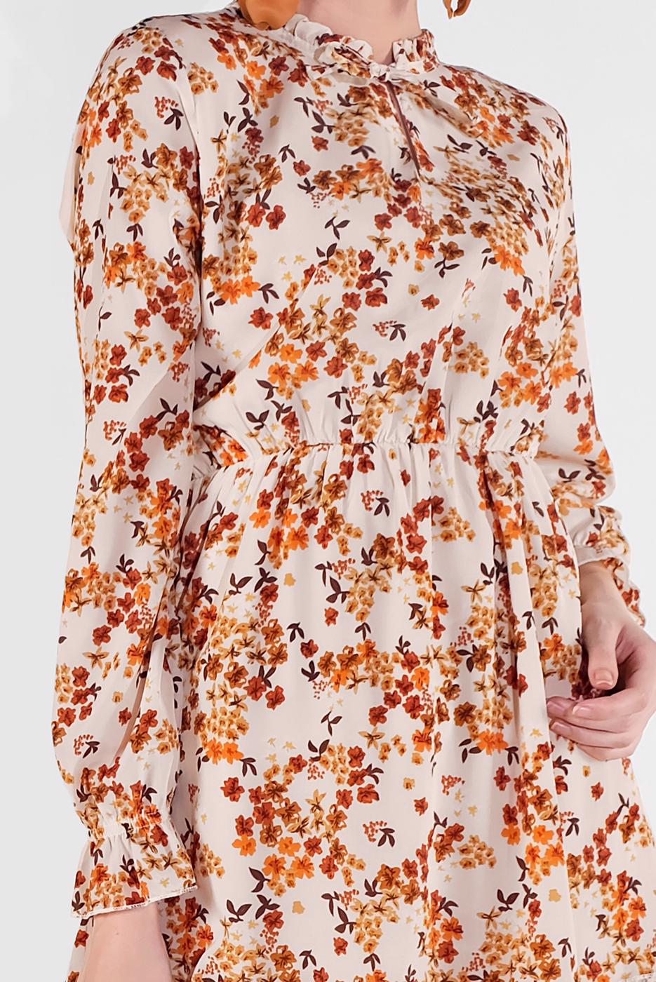 Hijab clothing ECRU FLORAL PATTERNED TUNIC 4091-1 