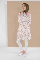 Hijab clothing CREAM FLORAL PATTERNED TUNIC 4091-4 