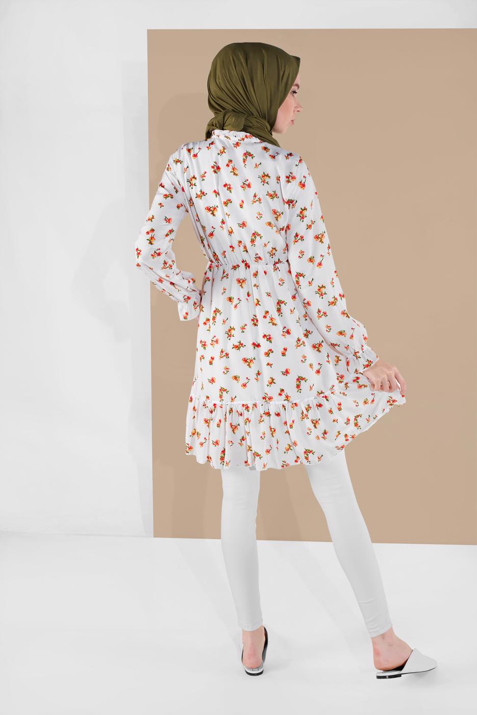 Hijab clothing CREAM FLORAL PATTERNED TUNIC 4091-4 