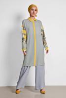 Tesettür giyim GRİ ALVİNA ÇİZGİLİ DESENLİ TUNİK 4113