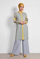 Tesettür giyim GRİ ALVİNA ÇİZGİLİ DESENLİ TUNİK 4113