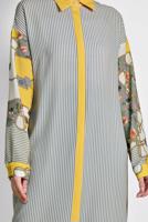 Tesettür giyim GRİ ALVİNA ÇİZGİLİ DESENLİ TUNİK 4113