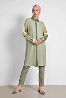 Tesettür giyim HAKİ ALVİNA ÇİZGİLİ DESENLİ TUNİK 4113