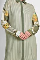 Tesettür giyim HAKİ ALVİNA ÇİZGİLİ DESENLİ TUNİK 4113