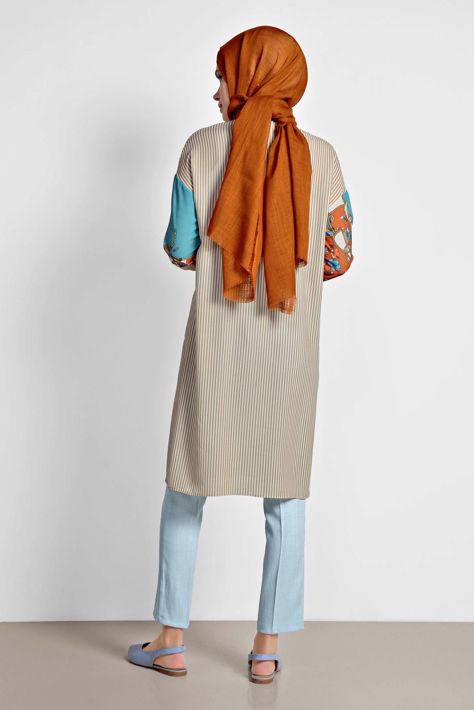 Tesettür giyim TABA ALVİNA ÇİZGİLİ DESENLİ TUNİK 4113