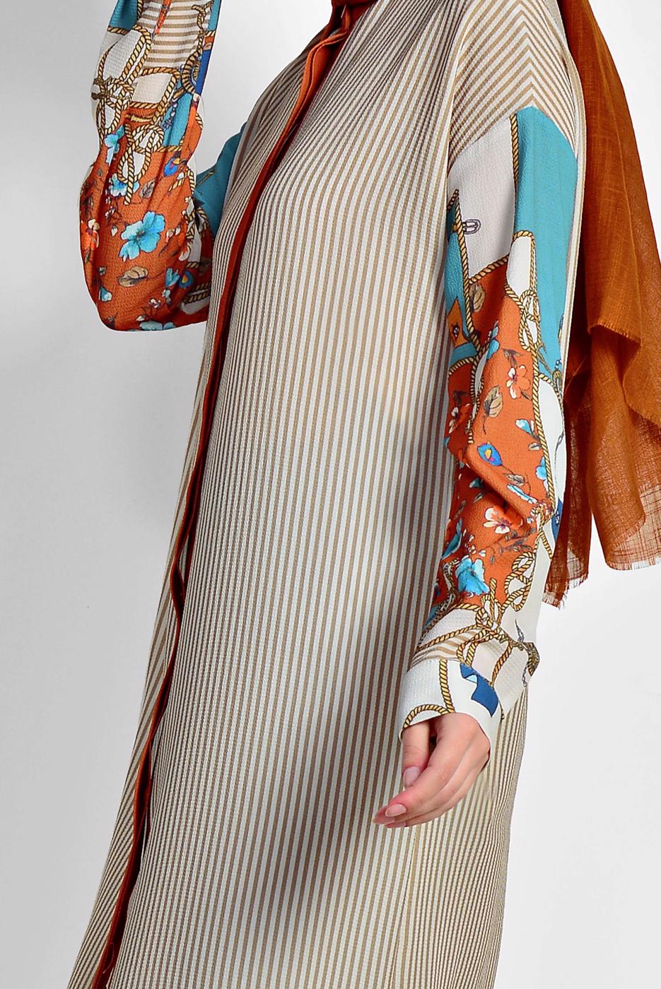 Tesettür giyim TABA ALVİNA ÇİZGİLİ DESENLİ TUNİK 4113