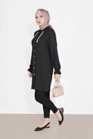 Tesettür giyim SİYAH DÜĞMELİ MANŞETLERİ LASTİKLİ TUNİK 4301 