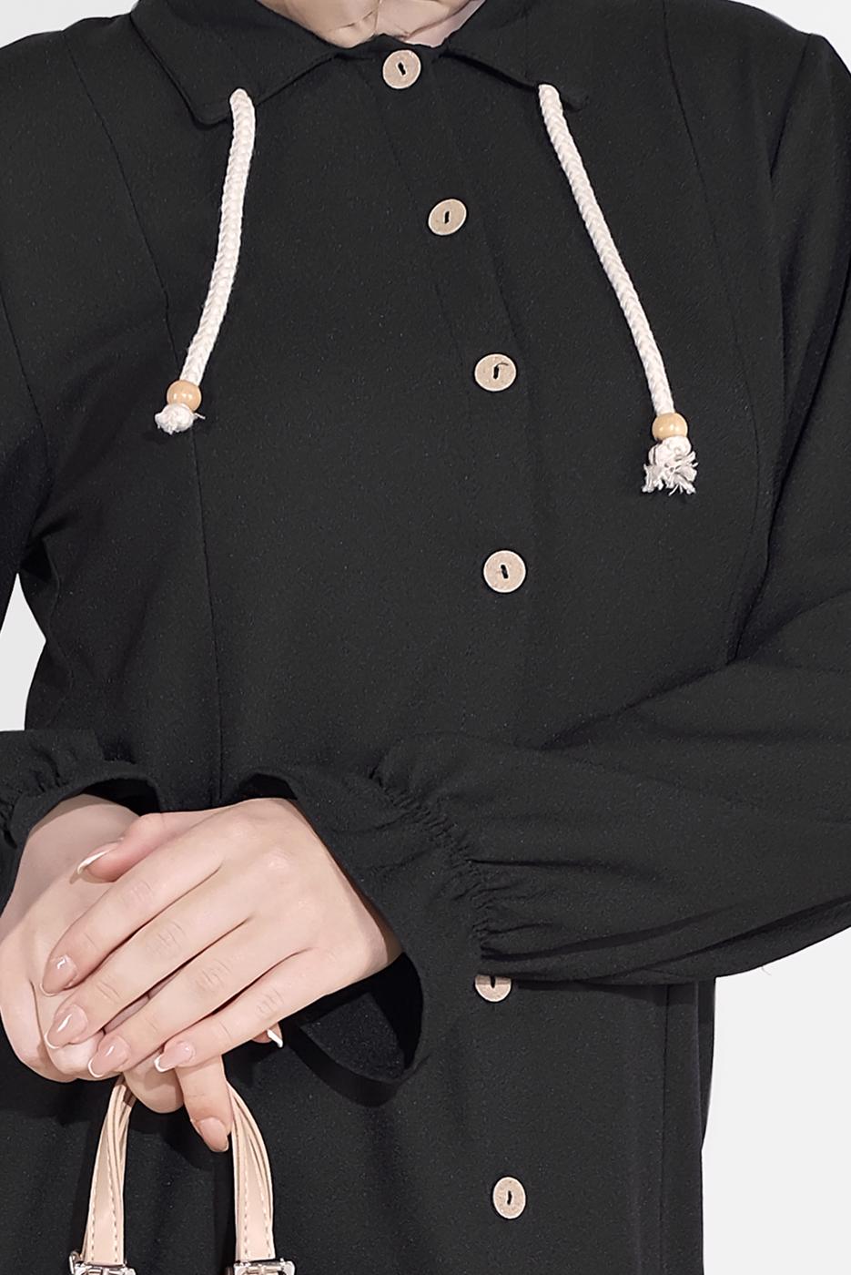 Tesettür giyim SİYAH DÜĞMELİ MANŞETLERİ LASTİKLİ TUNİK 4301 
