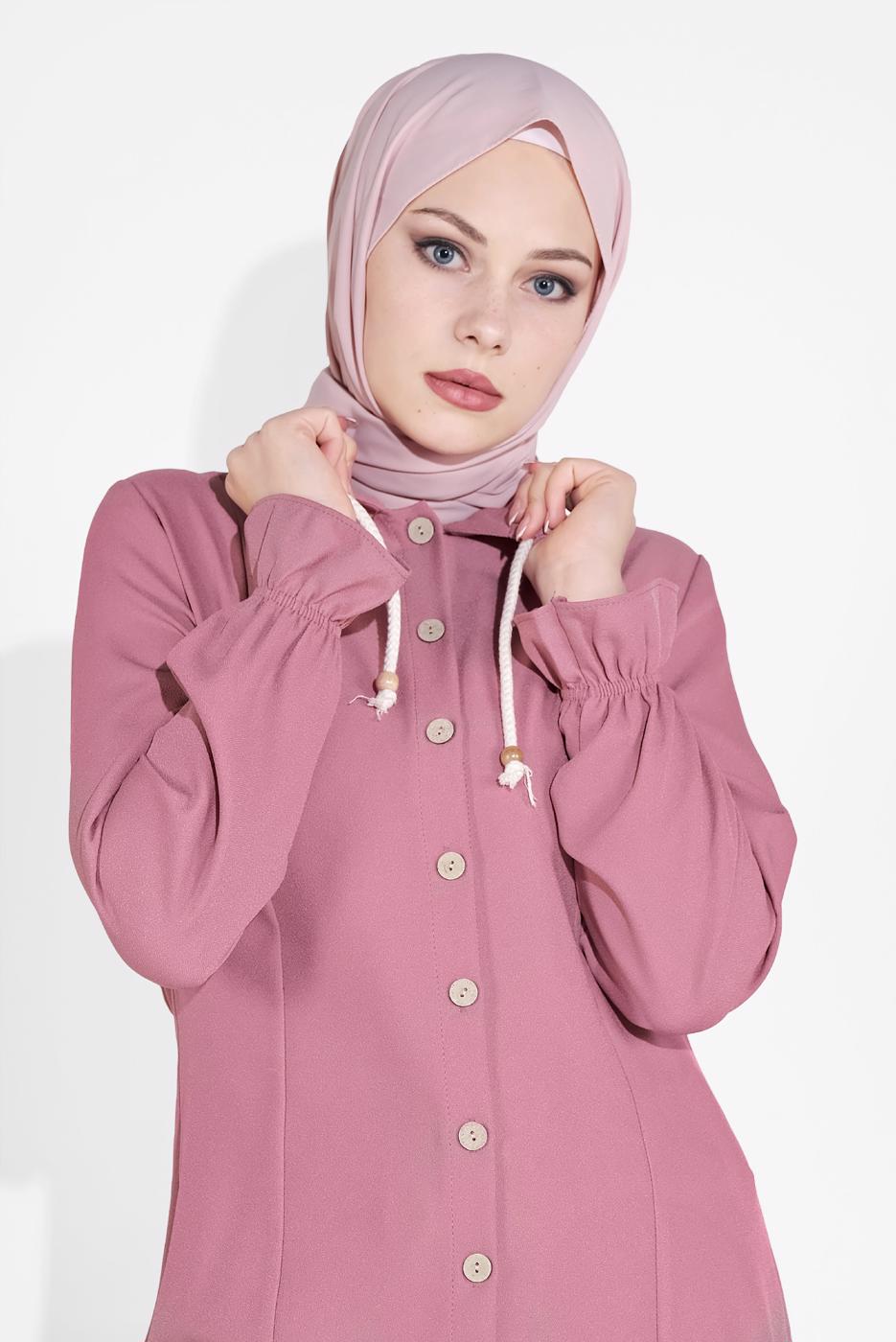 Tesettür giyim PUDRA DÜĞMELİ MANŞETLERİ LASTİKLİ TUNİK 4301 