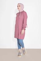 Tesettür giyim PUDRA DÜĞMELİ MANŞETLERİ LASTİKLİ TUNİK 4301 